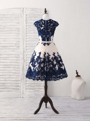 Dark Blue Lace Tulle Short Corset Prom Dress Blue Corset Bridesmaid Dress outfit, Beach Wedding Dress