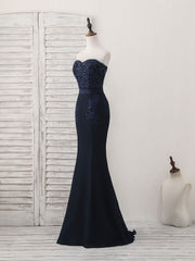 Dark Blue Sweetheart Mermaid Long Corset Prom Dress, Dark Blue Evening Dress outfit, Prom Dresses Emerald Green
