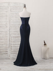 Dark Blue Sweetheart Mermaid Long Corset Prom Dress, Dark Blue Evening Dress outfit, Prom Dress Modest