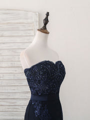 Dark Blue Sweetheart Mermaid Long Corset Prom Dress, Dark Blue Evening Dress outfit, Prom Dress