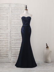 Dark Blue Sweetheart Mermaid Long Corset Prom Dress, Dark Blue Evening Dress outfit, Prom Dress Emerald Green