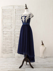 Dark Blue Tulle Lace Applique High Low Corset Prom Dresses outfit, Party Dress For Baby
