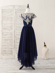 Dark Blue Tulle Lace Applique High Low Corset Prom Dresses outfit, Party Dresses For Babies