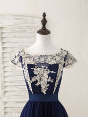 Dark Blue Tulle Lace Applique High Low Corset Prom Dresses outfit, Party Dress Baby