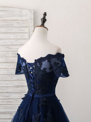 Dark Blue Tulle Lace Short Corset Prom Dress, Dark Blue Corset Homecoming Dress outfit, Prom Dresses Long Navy