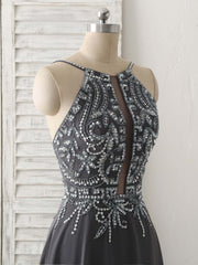 Dark Gray Sequin Beads Long Corset Prom Dress Backless Evening Dress outfit, Formal Dress Homecoming