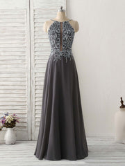 Dark Gray Sequin Beads Long Corset Prom Dress Backless Evening Dress outfit, Formal Dresses Homecoming