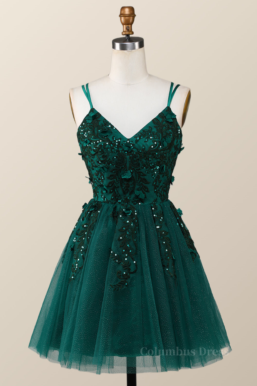 Dark Green Embroidered A-line Short Corset Homecoming Dress outfit, Functional Dress