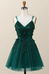 Dark Green Embroidered A-line Short Corset Homecoming Dress outfit, Functional Dress