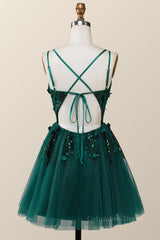 Dark Green Embroidered A-line Short Corset Homecoming Dress outfit, Tulle Dress