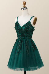 Dark Green Embroidered A-line Short Corset Homecoming Dress outfit, Prom Dress Aesthetic