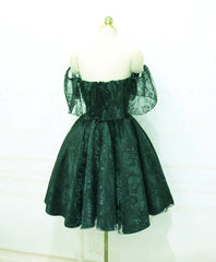 Dark Green Lace Off Shoulder Short Party Dress, Lace Corset Homecoming Dress outfit, Party Dress Nye