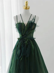 Dark Green Long Beaded A-line Evening Dress Party Dress, Green Corset Prom Dress outfits, Homecoming Dress Classy Elegant