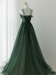 Dark Green Long Beaded A-line Evening Dress Party Dress, Green Corset Prom Dress outfits, Homecoming Dresses Aesthetic