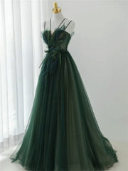 Dark Green Long Beaded A-line Evening Dress Party Dress, Green Corset Prom Dress outfits, Homecoming Dresses Classy Elegant