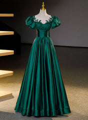 Dark Green Satin Corset Ball Gown Sweet 16 Dress, Green Long Corset Formal Dress Party Dress Outfits, Rustic Wedding