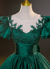 Dark Green Satin Corset Ball Gown Sweet 16 Dress, Green Long Corset Formal Dress Party Dress Outfits, Dream Wedding