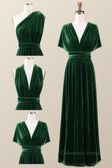 Dark Green Velvet Convertible Corset Bridesmaid Dress outfit, On Shoulder Dress