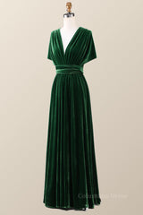 Dark Green Velvet Convertible Corset Bridesmaid Dress outfit, Cute Summer Dress