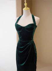 Dark Green Velvet Long Evening Dress Party Dress, A-line Green Corset Bridesmaid Dress outfit, Bridesmaid Dress Blushing Pink