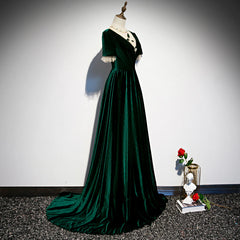 Dark Green Velvet Short Sleeves A-line Corset Bridesmaid Dresses, A-line Corset Wedding Party Dress Corset Prom Dress outfits, Wedding Dresses Under 10000