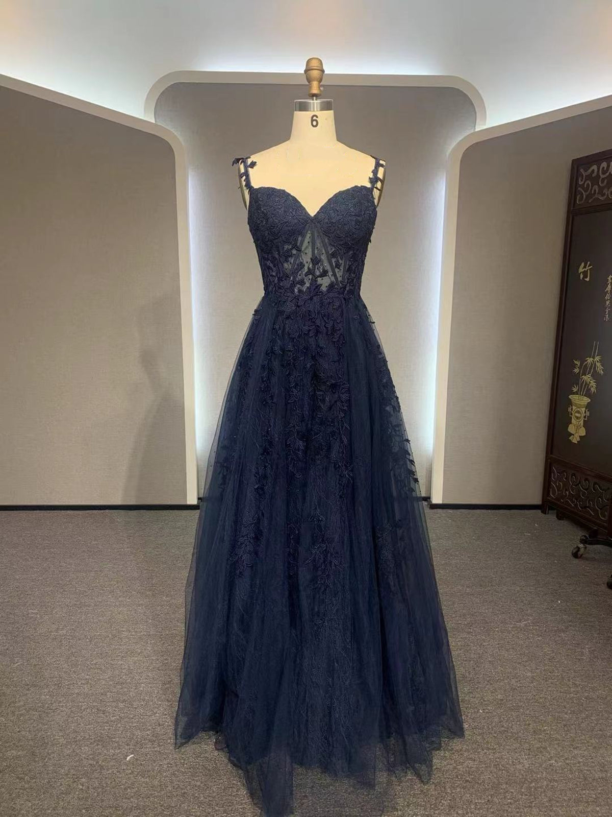 Dark Navy Blue Long Lace Corset Prom Dresses, Dark Navy Blue Long Lace Corset Formal Evening Dresses outfit, Party Dress Styling Ideas