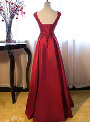 Dark Red Lace Long Junior Corset Prom Dress, Lace Top Party Dress Outfits, Champagne Prom Dress