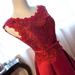 Dark Red Lace Long Junior Corset Prom Dress, Lace Top Party Dress Outfits, Ballgown
