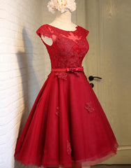 Dark Red New Corset Homecoming Dress , Charming Short Corset Formal Dress outfit, Homecomming Dress With Sleeves