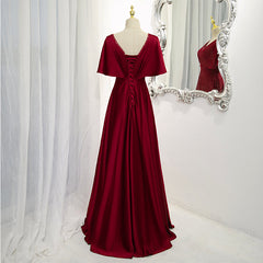 Dark Red Satin A-line Floor Length Evening Dress, Wine Red Corset Wedding Party Dresses outfit, Wedding Dresses Sexy