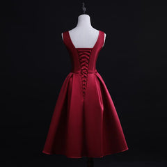 Dark Red Satin Short Corset Homecoming Dress, Lovely Corset Bridesmaid Dress outfit, Spring Dress