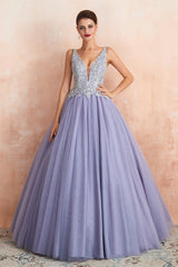 Deep V Neck Beaded Tulle Lavender Corset Prom Dresses outfit, Prom Dress Boutique