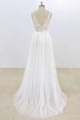 Deep V-neck Lace A-line Tulle Corset Wedding Dress outfit, Wedding Dress Open Back