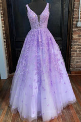 Deep V Neck Purple Lace Long Corset Prom Dresses, Purple Lace Corset Formal Dresses, Purple Evening Dresses outfit, Formal Dresses Style
