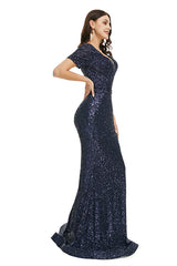 Deep V Neck sleeveless Sparkly Sequin Fishtail Corset Prom Dresses outfit, Silk Prom Dress