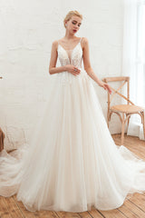 Deep V See Through Neck Bridal Dresses Spaghetti Straps Fairy Tulle Corset Wedding Gowns outfit, Wedding Dresses Classic