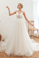Deep V See Through Neck Bridal Dresses Spaghetti Straps Fairy Tulle Corset Wedding Gowns outfit, Wedding Dress Classic