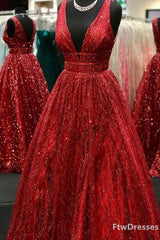 sparkly deep v neck long Corset Prom dresses outfit, Party Dress Shop