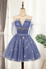 Diamond Blue Tulle Short Corset Homecoming Dress outfit, Prom Dresses Purple