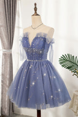Diamond Blue Tulle Short Corset Homecoming Dress outfit, Prom Dresses Ball Gowns