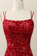 Double Straps Red Sequin Mermaid Long Corset Prom Dress outfits, Party Dress Aesthetic