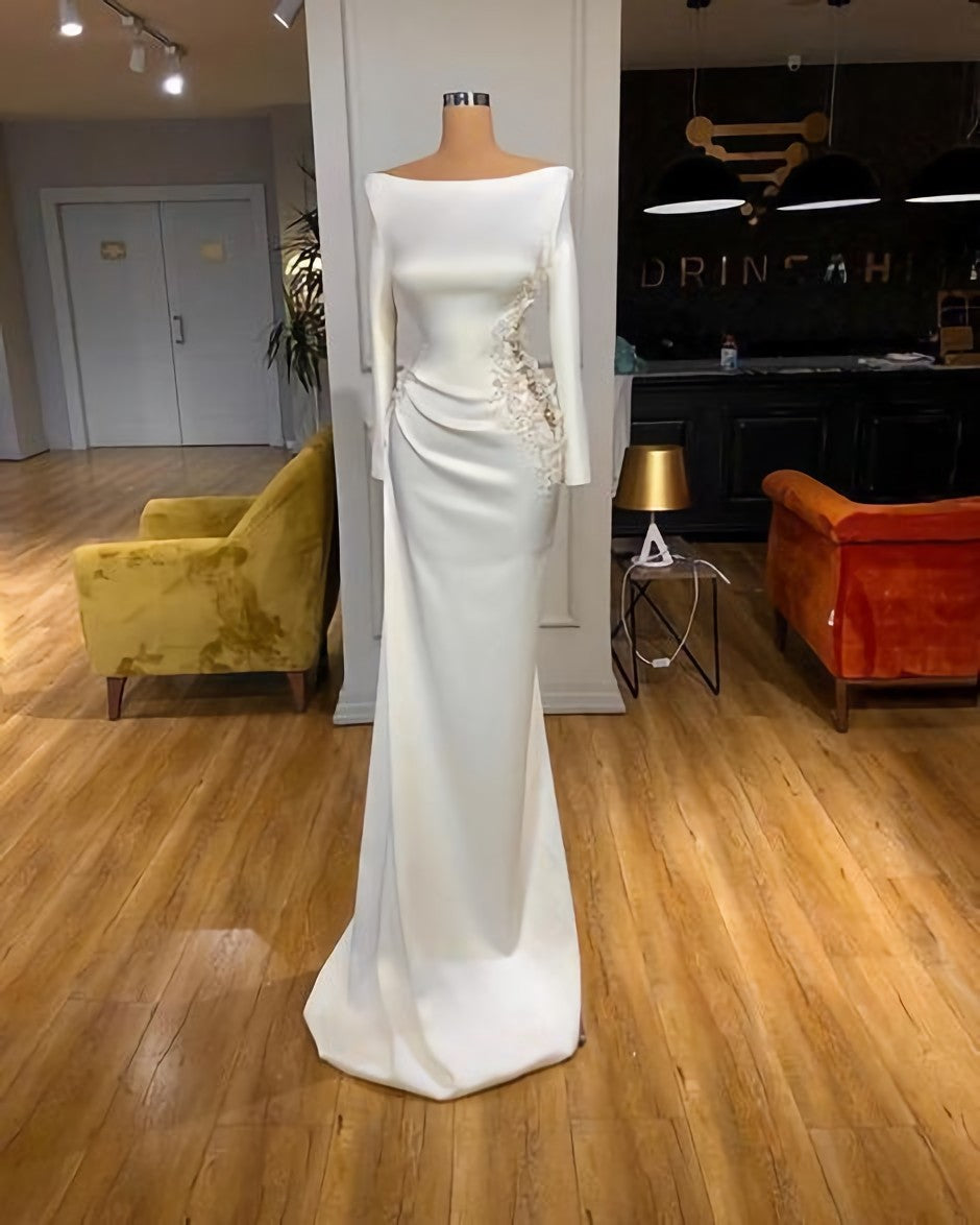 Stunning White Long Sleeve Corset Prom Dress outfits, Formal Dresses Midi