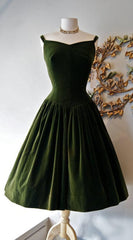 1950S Vintage Corset Prom Dress, Dark Green Corset Homecoming Dress outfit, Evening Dresses Ball Gown