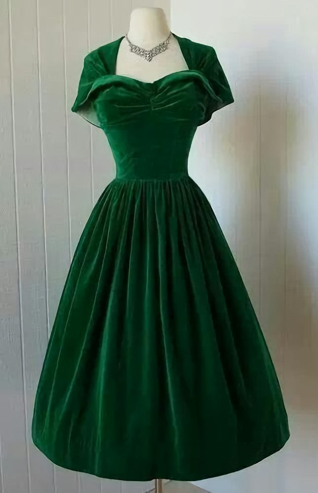 1950S Vintage Corset Prom Dress, Green Velvet Corset Homecoming Dress outfit, Evening Dresses Vintage