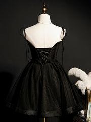 Black Straps Tulle Short Corset Homecoming Dress, Corset Prom Dress, Little Black Party Dresses outfit, Evening Dresses Formal