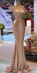 Sexy Rose Gold Mermaid Spaghetti Straps Maxi Long Corset Prom Dresses Online outfits, Prom Dress Blue Lace