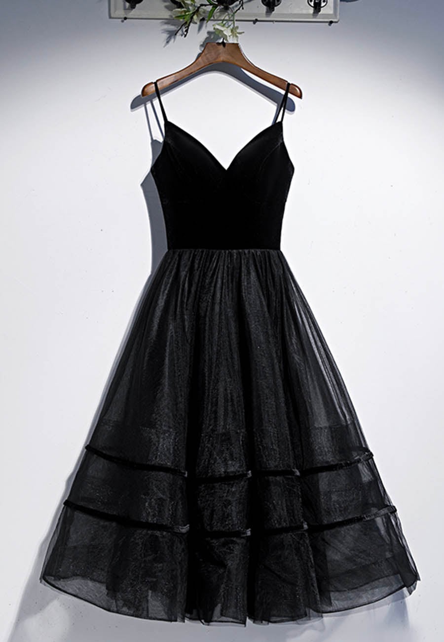 Black Velvet Tulle Short Corset Prom Dresses, A-Line Party Dresses outfit, Bridesmaids Dresses Long Sleeve