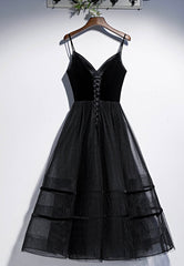 Black Velvet Tulle Short Corset Prom Dresses, A-Line Party Dresses outfit, Wedding Invitations