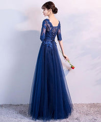 Blue Tulle Lace Long Corset Prom Dress, Lace Evening Dress outfit, Prom Dress Design