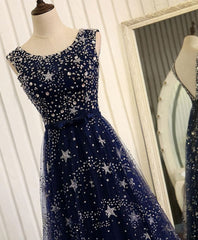 Blue Beaded Sequins Long Corset Prom Dress, Blue Evening Dress outfit, Prom Dress 2037